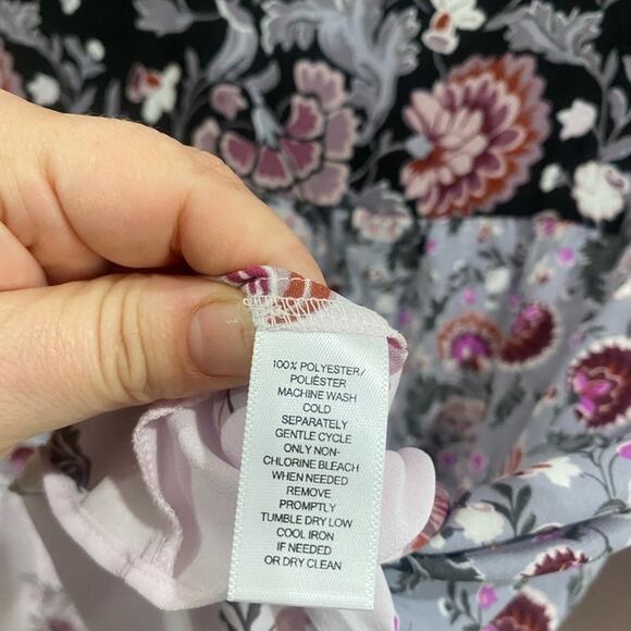 LOFT Velvet Collar Floral Mixed Print Tiered Ruffle Boho Blouse Top XXS - Picture 9 of 10